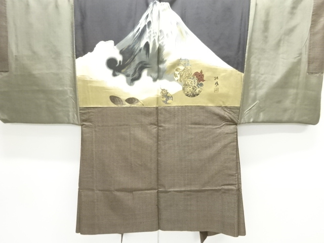 JAPANESE KIMONO / ANTIQUE MENS HAORI / SILK / TSUMUGI / HATSUYUME (lining)